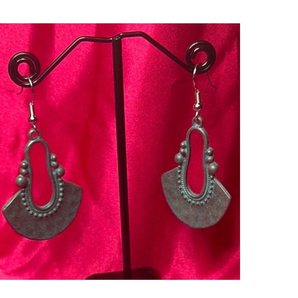 Gypsy Boho Earrings Women New Aqua Blue Excellent Silvertone Statement Hoops‎